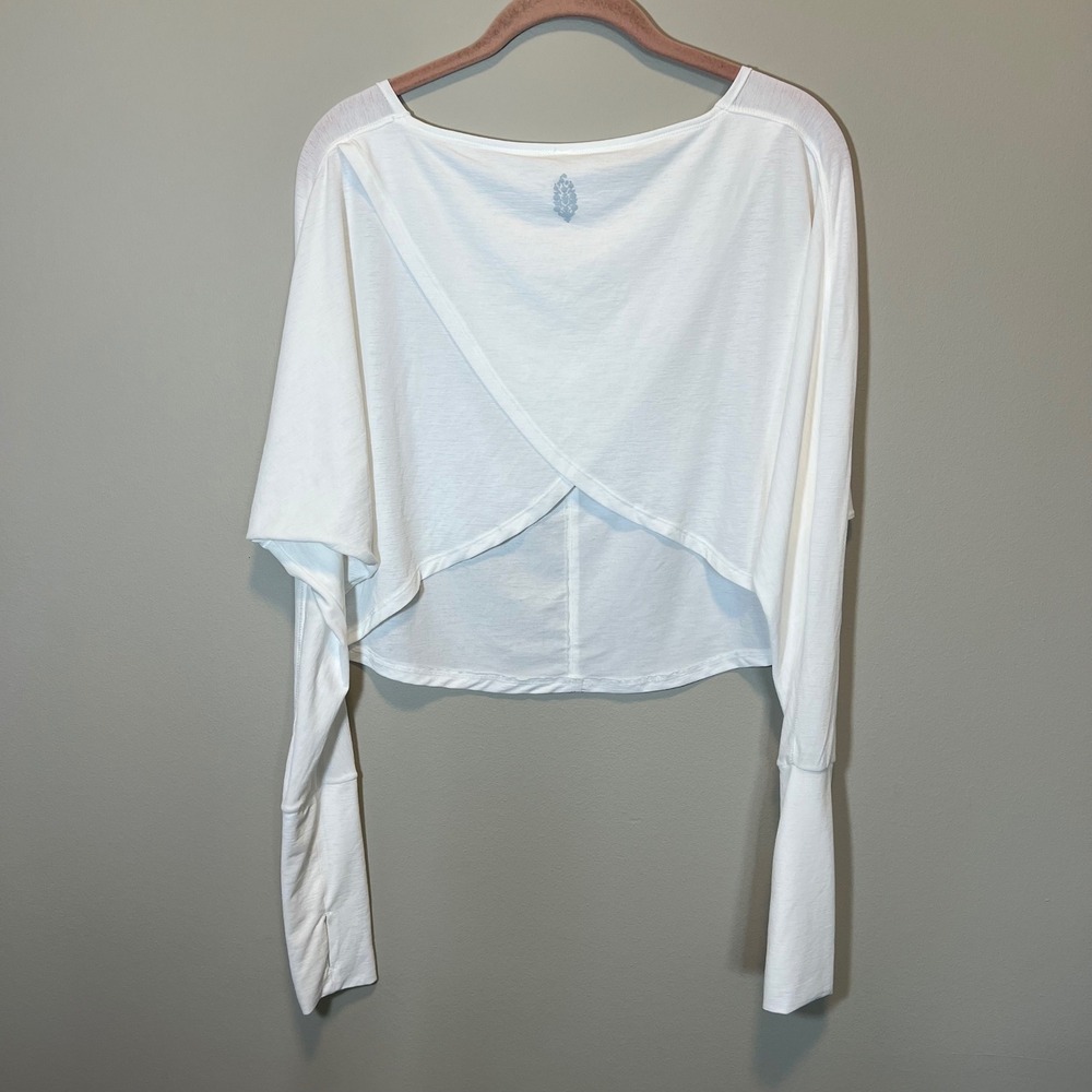 FP Movement Free People White Crossover Back Sheer Cropped Long Sleeve Top S - Picture 7 of 10